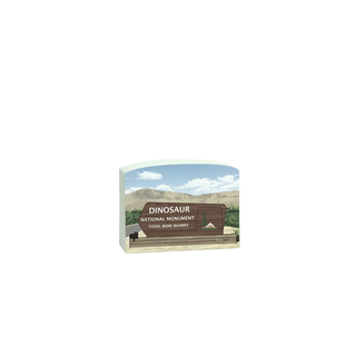 3/4" thick wooden illustration of Dinosaur National Monument sign with scenic background