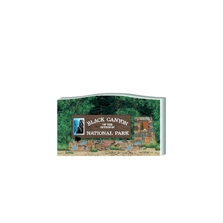3/4" thick wooden model  of Black Canyon of the Gunnison National Park sign with stone design
