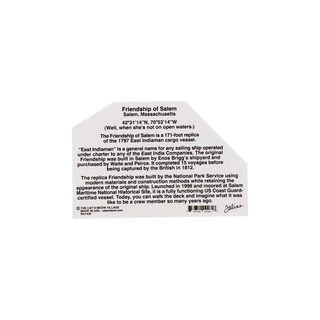 back of wooden product with black text on a white background about Friendship of Salem 