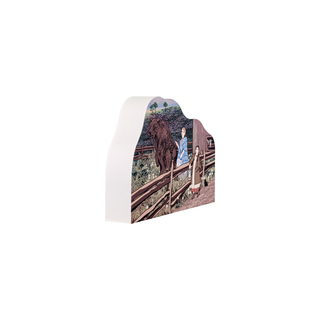 3/4" wooden replica with an illustration of a horse and rider on a wooden bridge cover