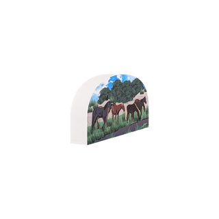 3/4" wooden replica with an illustration of horses on a white background