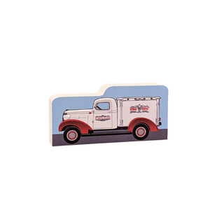 wooden replica of a vintage truck with 'Cape Cod' and 'Sunset School' branding 