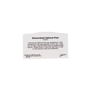 back of 3/4" wooden replica with text about Shenandoah National Park on a white background