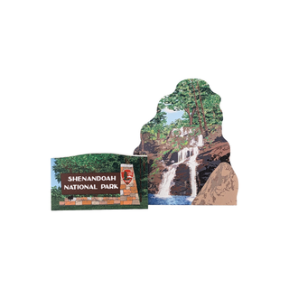 3/4" wooden replica with an illustration of  Shenandoah National Park sign with a scenic illustration on a white background