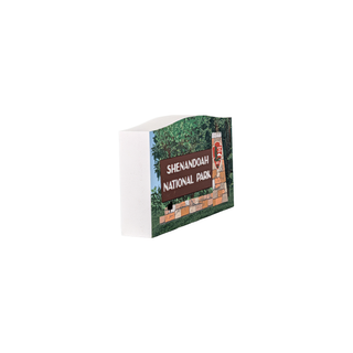 3/4" wooden replica with an illustration of  of a sign for Shenandoah National Park on a white background