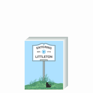 Wooden 3/4" Replica with a sign designating 'Entering Greenfield' on a white background