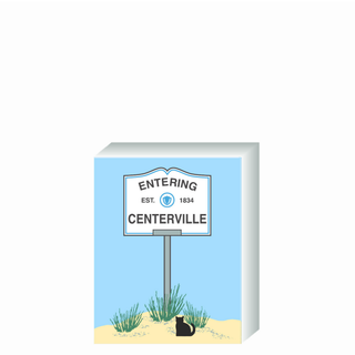 Wooden 3/4" Replica of a signpost with 'Entering Centerville' text on a white background