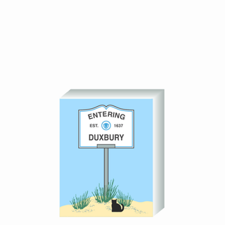 Wooden 3/4" Replica with a sign designating 'Entering Duxbury' on a blue background