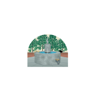 3/4" thick wooden cutout of a Fountain with cats in a park setting