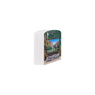 3/4" wooden replica with an illustration of a Yosemite National Park sign on a white background