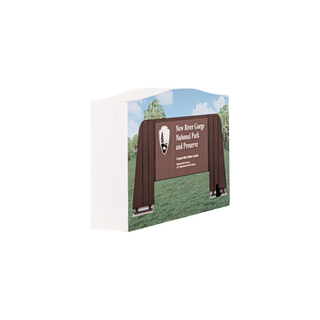3/4" thick wooden illustration of New River Gorge National Park and Preserve sign with scenic background