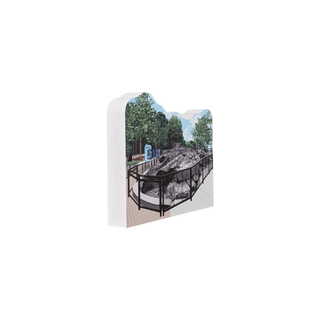 3/4" thick wooden illustration of glacial groves on a white background
