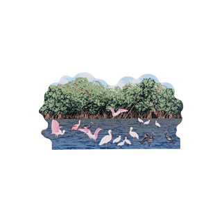 3/4" thick wooden illustration of birds on water on a white background