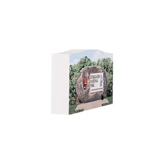 3/4" thick wooden illustration of a national park sign on a white background