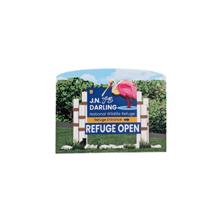 3/4" thick wooden illustration of a refuge sign on a white background
