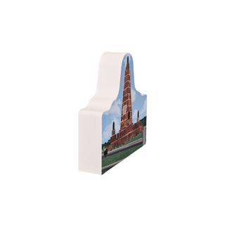 3/4" thick wooden model with a design of a tower on a white background
