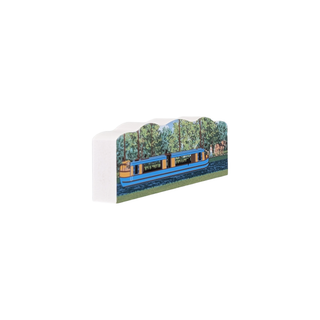 3/4" thick wooden illustration of a canal boat on a white background