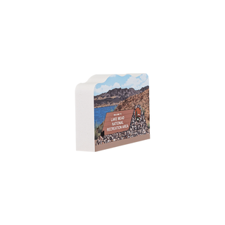 3/4" wooden replica with an illustration of the welcome to lake mead national recreation area