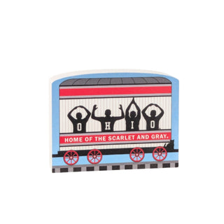 3/4" thick wooden replica with an illustration of a train with 'OHIO' and train design on a white background