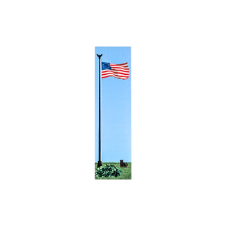 3/4" thick wooden replica with an illustration of an American flag waving on a black flagpole over green grass against a light blue sky.
