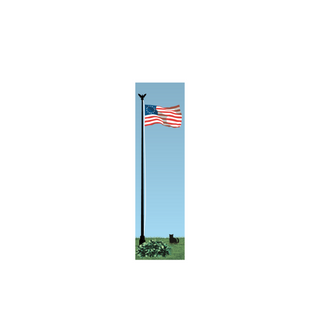 3/4" thick wooden replica with an illustration of an American flag on a flagpole with a clear blue sky background