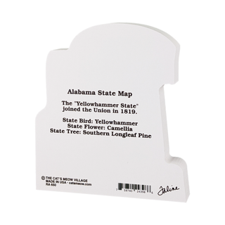 3/4" thick wooden figurine with Alabama state information on a white background