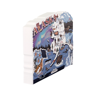 3/4" thick wooden model with a colorful design of Alaska on a white background