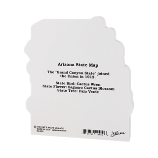 3/4" thick wooden model with black text detailing Arizona state information on a white background