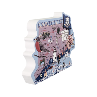 3/4" thick wooden Map of Connecticut shaped like the state on a white background