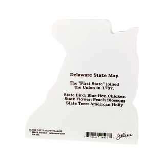 3/4" thick wooden figurine with black text about Delaware State on a white background