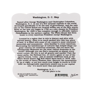 3/4" thick wooden model with text about Washington, D.C. on a white background