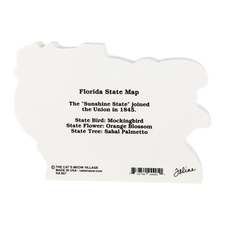 3/4" thick wooden figurine with black text about Florida on a white background