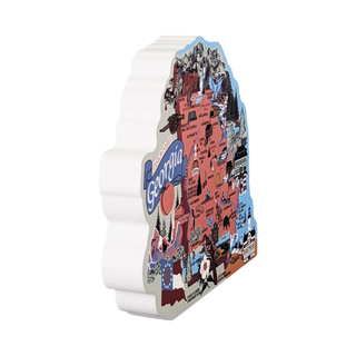 3/4" thick wooden Map-shaped object with colorful design on a white background