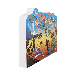 3/4" thick wooden Hawaiian-themed product with colorful graphics on a white background