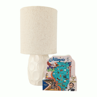 Lamp with a 3/4" thick wooden  Illinois map on a white background