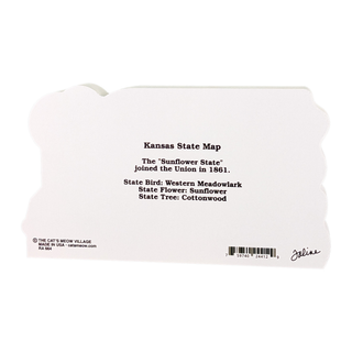 White 3/4" thick wooden model with black text about Kansas State on a white background