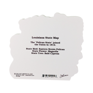 3/4" thick wooden Louisiana state map with text on a white background
