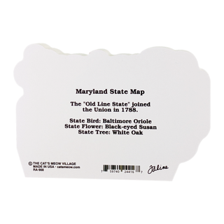 3/4" thick wooden figurine with black text about Maryland on a white background
