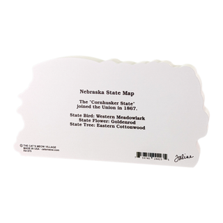 3/4" thick wooden Map of Nebraska with text about the state on a white background 
