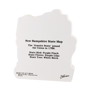 3/4" thick wooden model with black text about New Hampshire on a white background