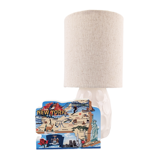 Lamp with a New York-themed 3/4" thick wooden model on a white background