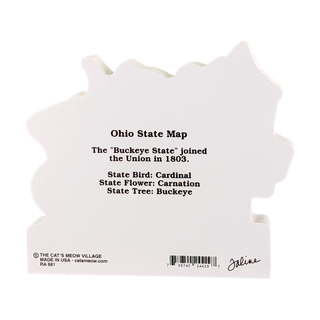 3/4" thick wooden model White Ohio state-shaped sign with black text on a white background