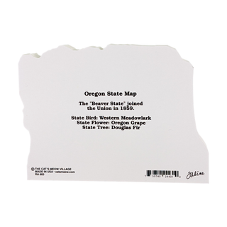 3/4" thick wooden figurine with black text detailing Oregon's state information on a white background