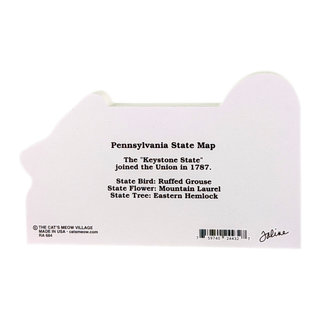 3/4" thick wooden Pennsylvania state map shaped like a cat with text on a white background