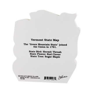 3/4" thick wooden model with black text about Vermont on a white background
