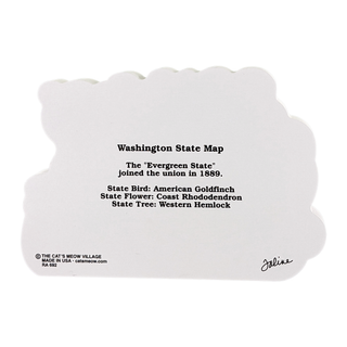 White 3/4" thick wooden model with black text about Washington State on a white background