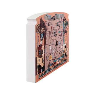 3/4" thick wooden map with New Mexico-themed design on a white background