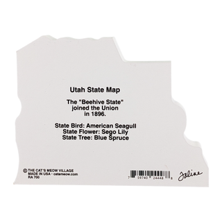 3/4" thick wooden figurine with black text about Utah on a white background