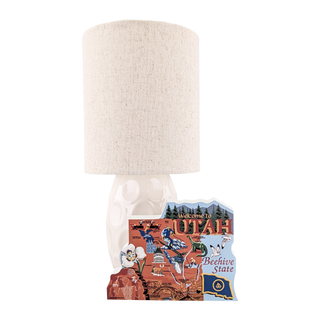 Lamp with a decorative 3/4" thick wooden Utah state map base on a white background