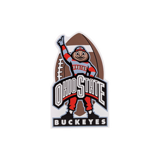 3/4" thick wooden replica with an illustration of the Ohio State Buckeyes logo on a white background